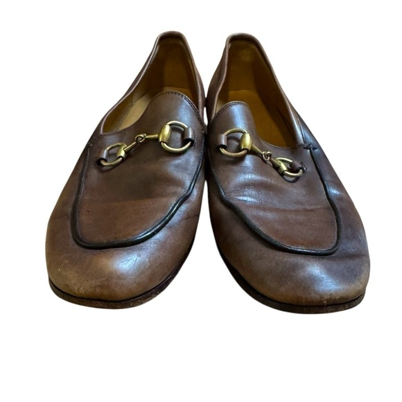 GUCCI Jordaan Brown Leather Horse-bit Loafers Size 37.5 - Picture 3 of 9